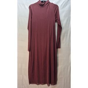 Tash+Sophie Dress Women Sz Med Burgundy Long Sleeve Turtleneck Sheer Layer 7294